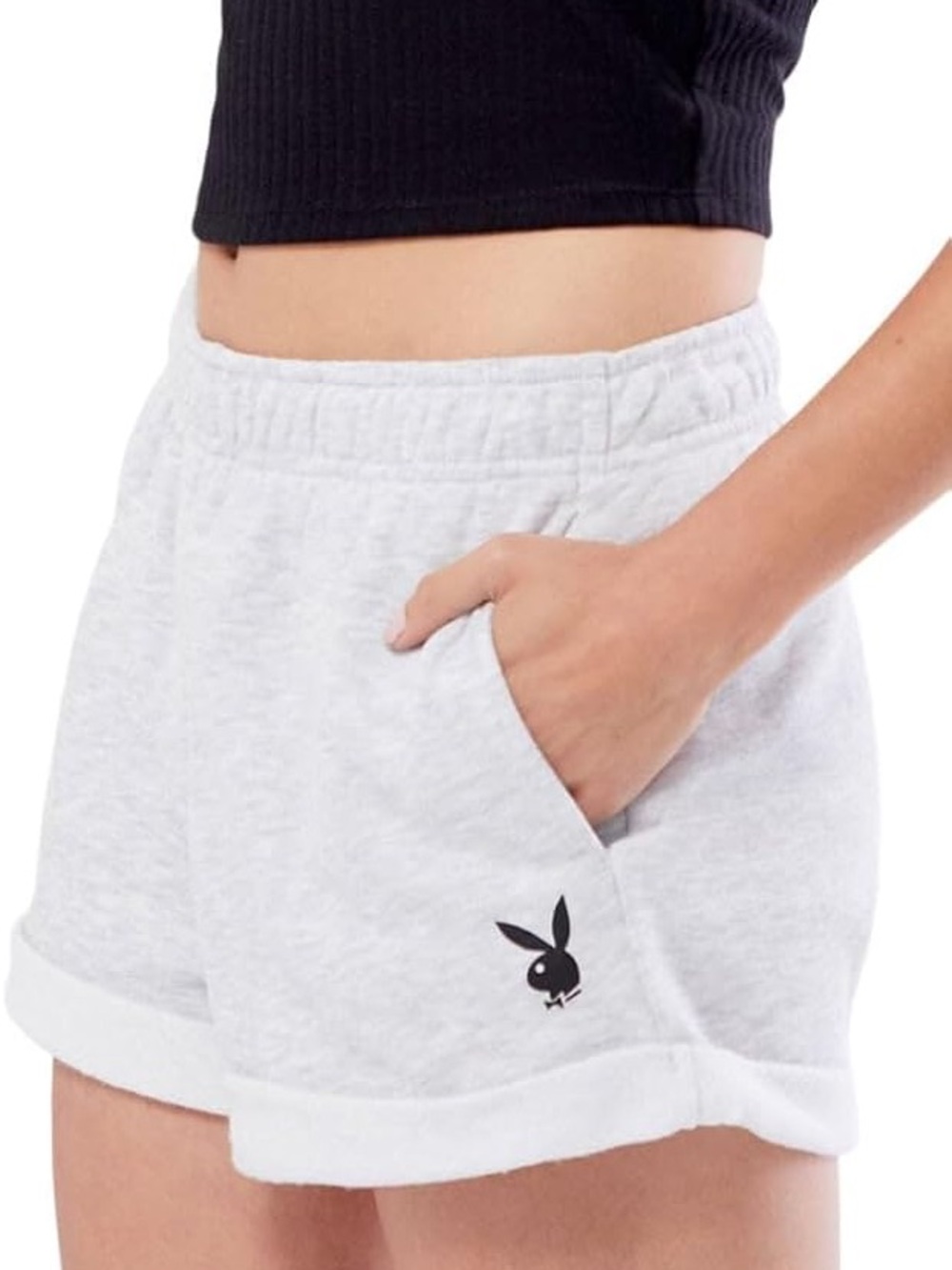 Playboy by PacSun Light Grey Sweat Shorts with Black Logo
